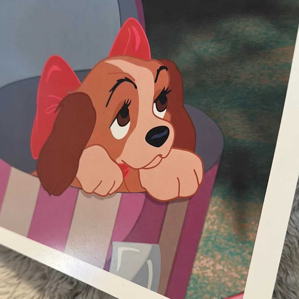 Lady & the Tramp Dog Cartoon Print with Red Bow Disney Store Art Print‎ 2012